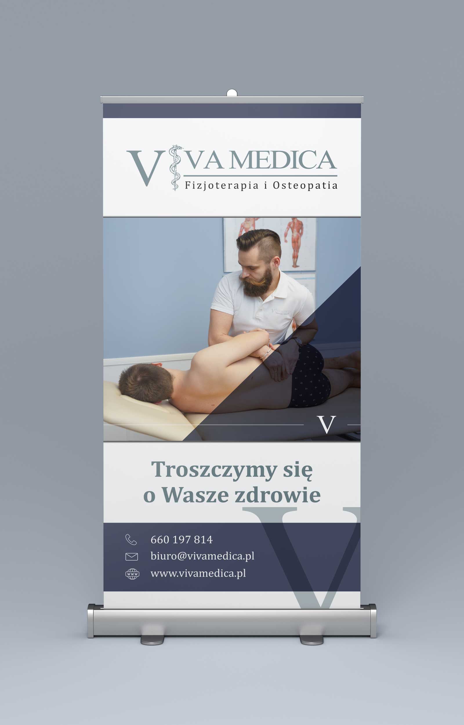 Roll-up promocyjny Viva Medica prezentujący ofertę medyczną — materiały reklamowe Viva Medica.