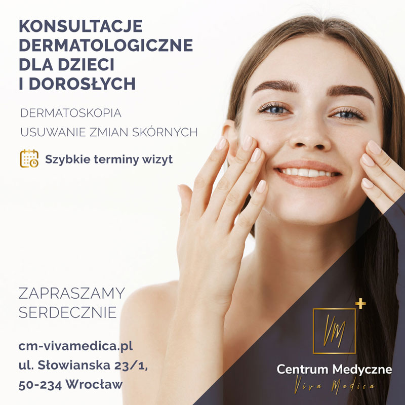 Grafika na Facebooka promująca konsultacje dermatologiczne w Viva Medica.
