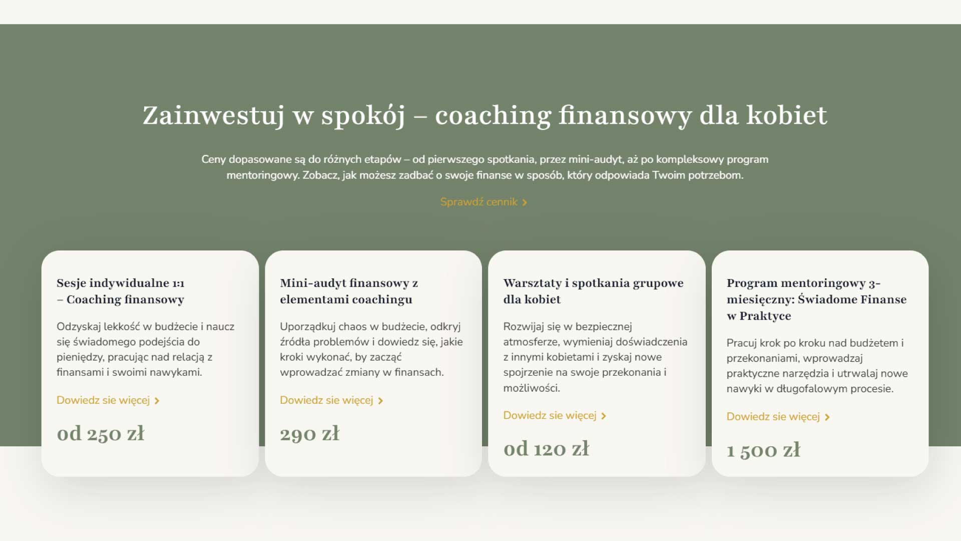 Przejrzysty cennik i uporządkowana prezentacja usług