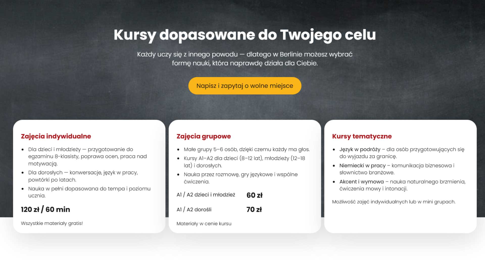 strona internetowa szkoły językowej